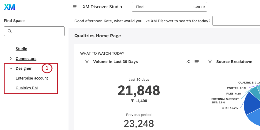 Designer allinterno del menu
