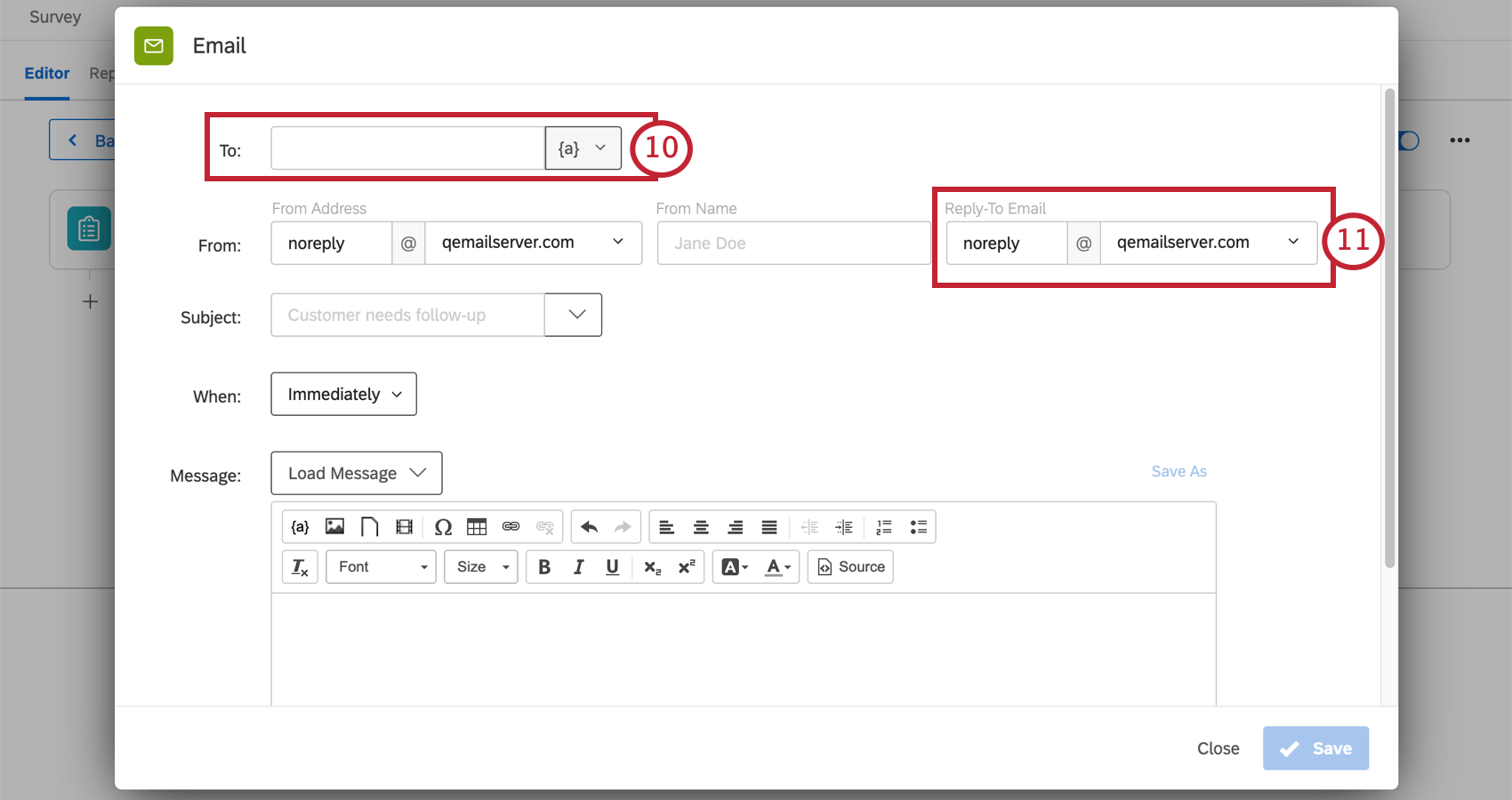Campos de Tarea de correo electrónico