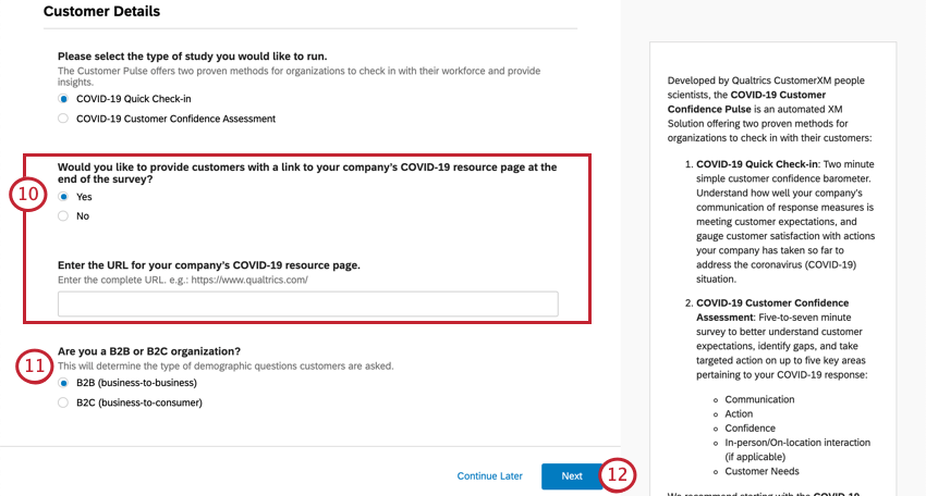 Weiter Drucktaste in blau, unten rechts
