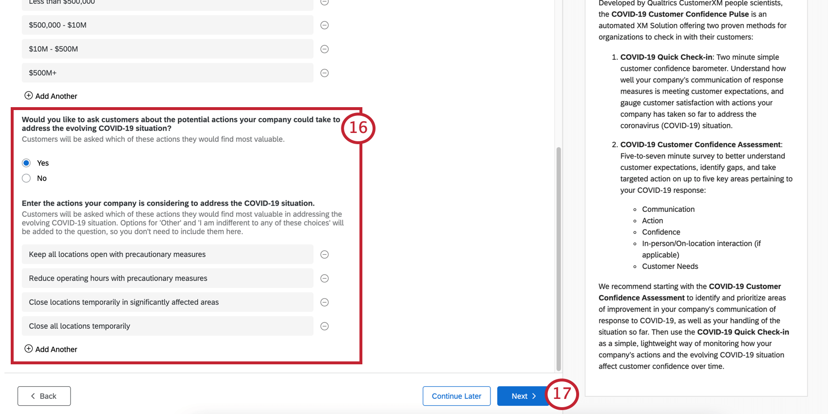 Imagem da pergunta descrita, mostrando uma pergunta de sim/não seguida de um local onde você pode inserir rótulos de opção de resposta