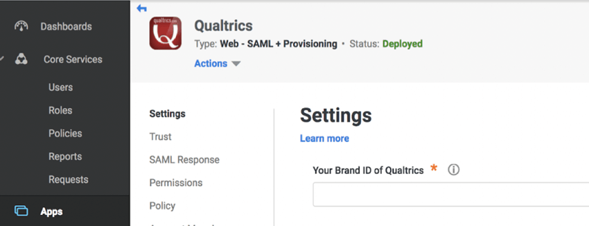 Informações sobre o Qualtrics inseridas no Centrify