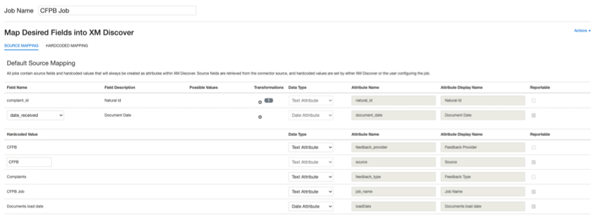 mapeamento de campo para o trabalho do conector cfpb