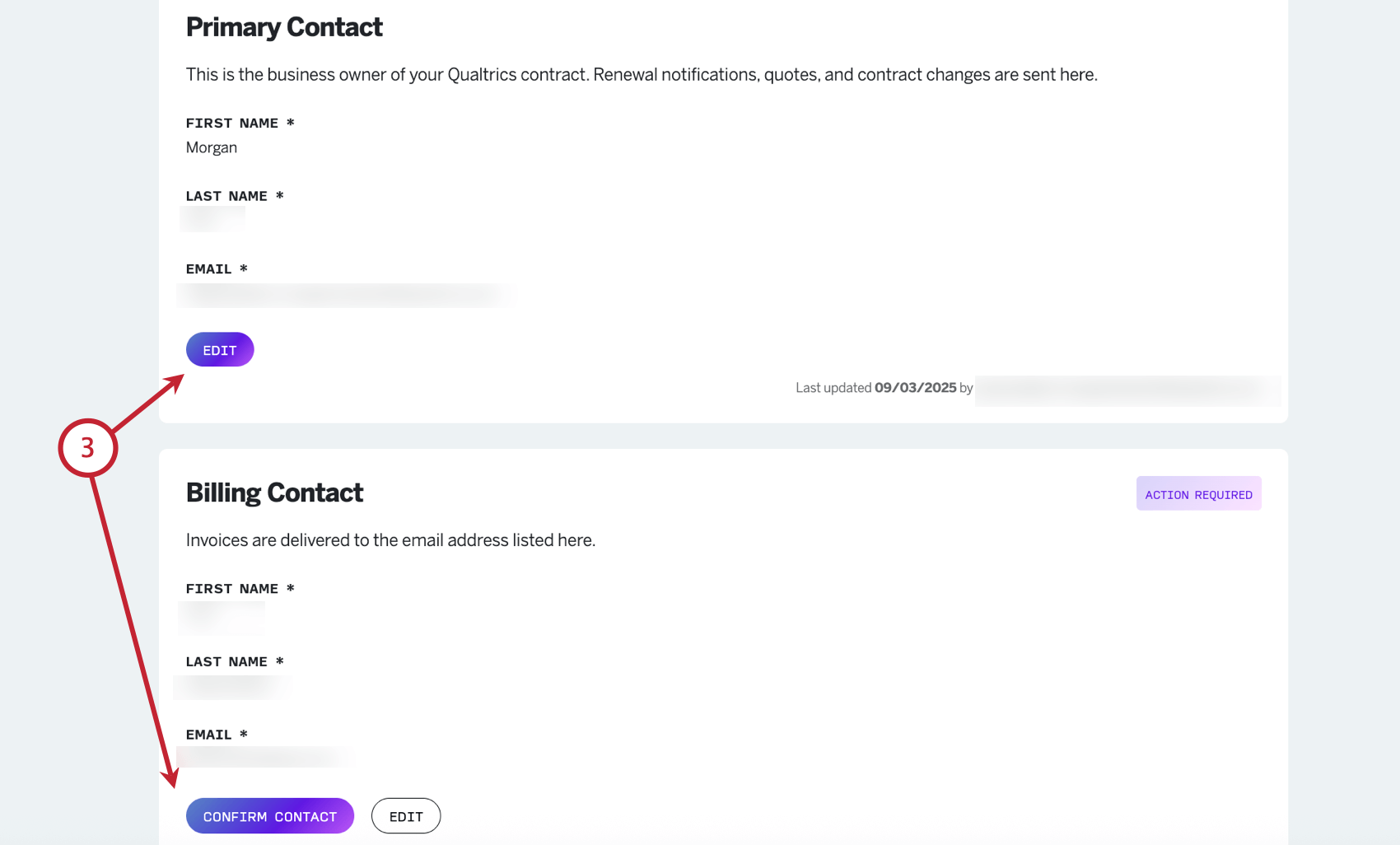 editar los contactos de facturación