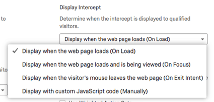 Display Intercept option with display options menu dropped down