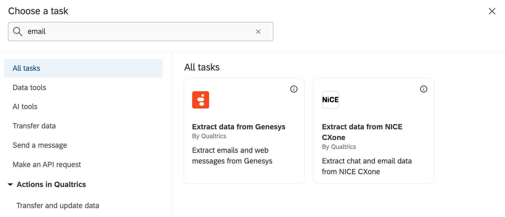tasks that can be created within the workflows tab of a chat project