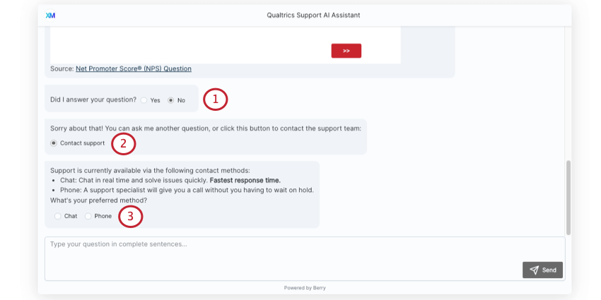what it looks like to reach out to support from the chatbot
