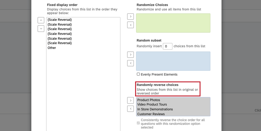 a opção de escolhas reversas aleatórias na randomização avançada