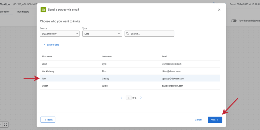 Auswahl eines einzelnen Kontakts für eine E-Mail