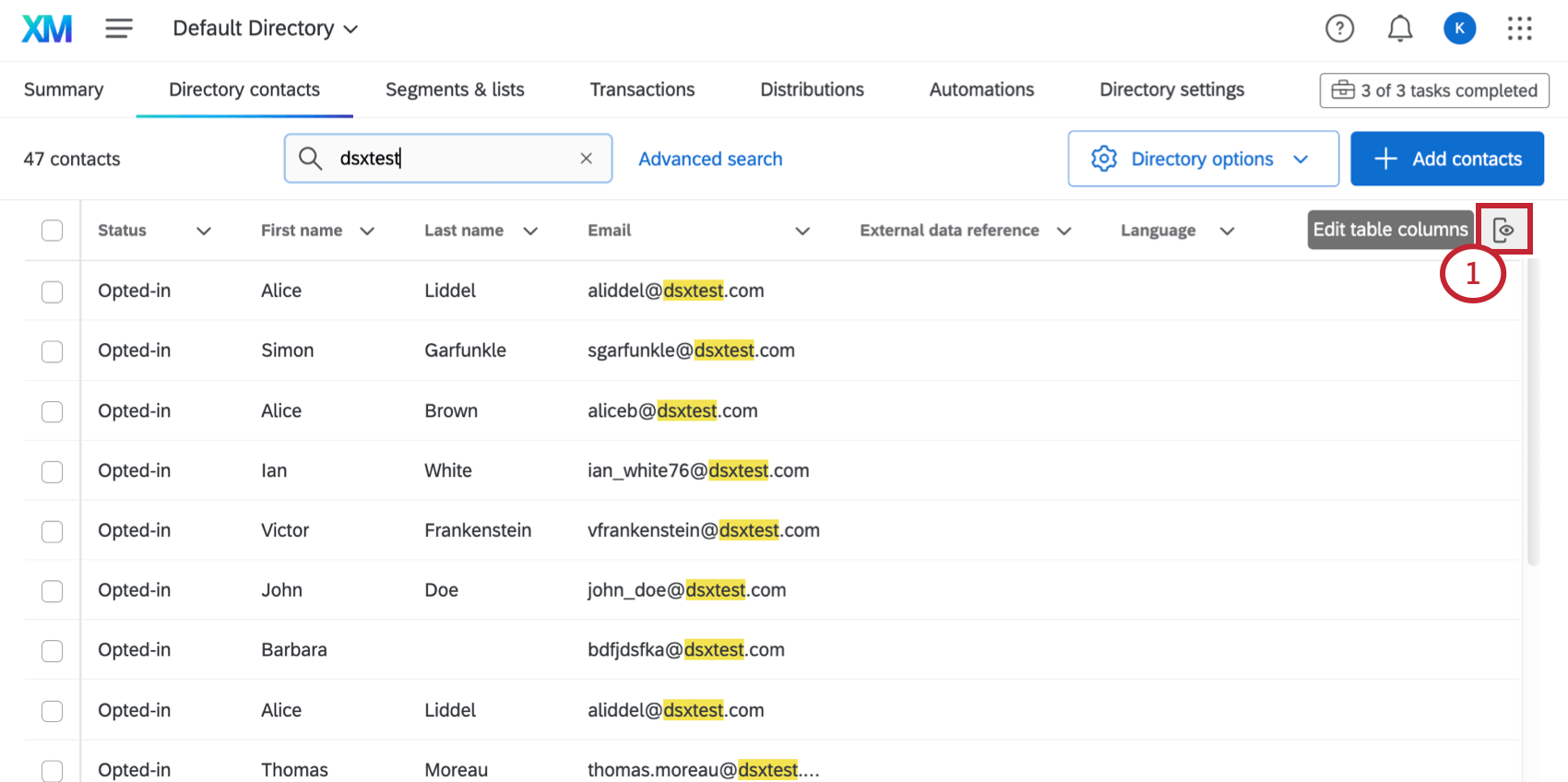アイコンは目のついた列のように見え、カーソルを合わせるとEdit table columnsと表示される。