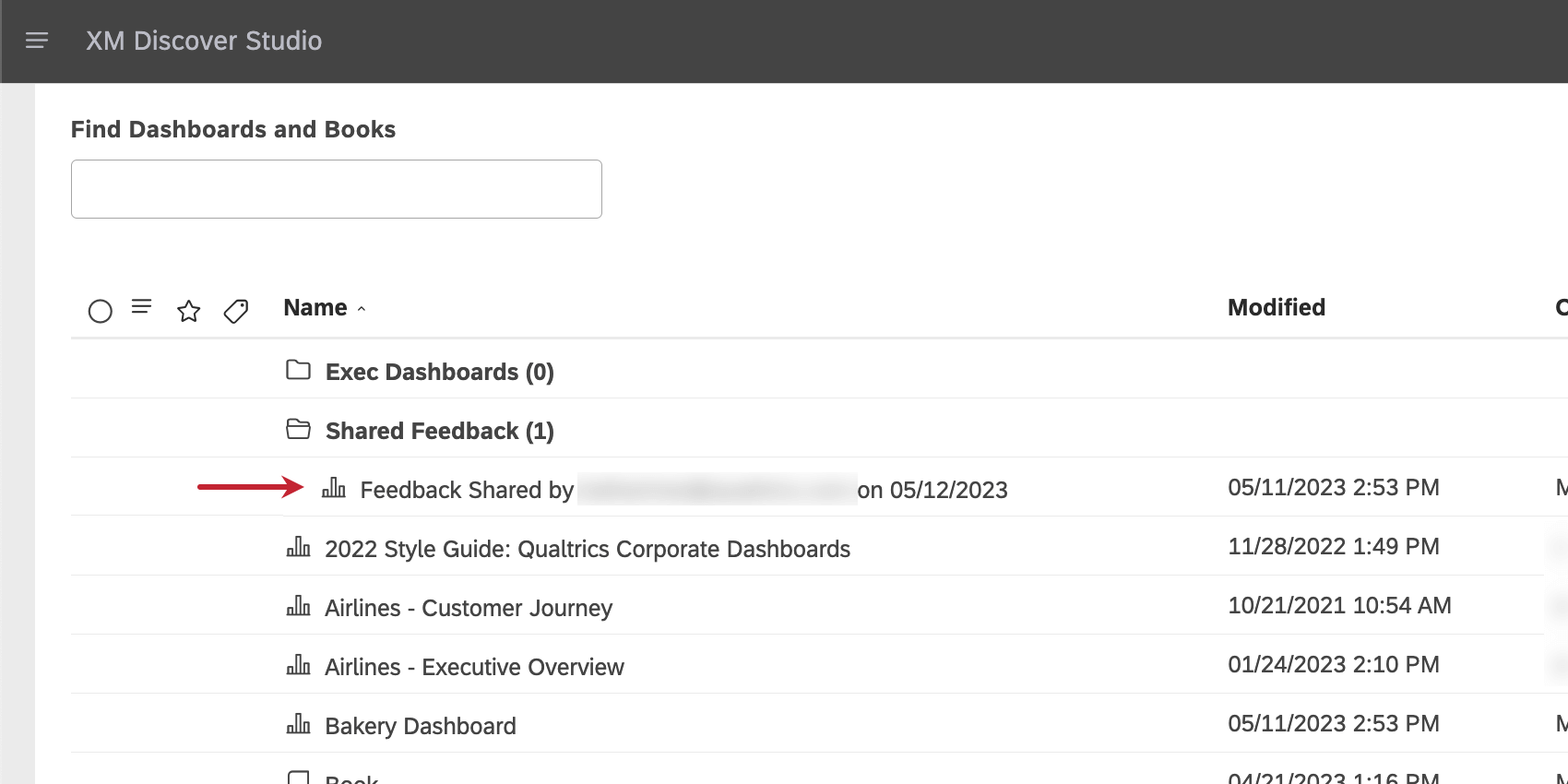 tableau de bord sur la page daccueil nommé feedback partagé par Nom à la date