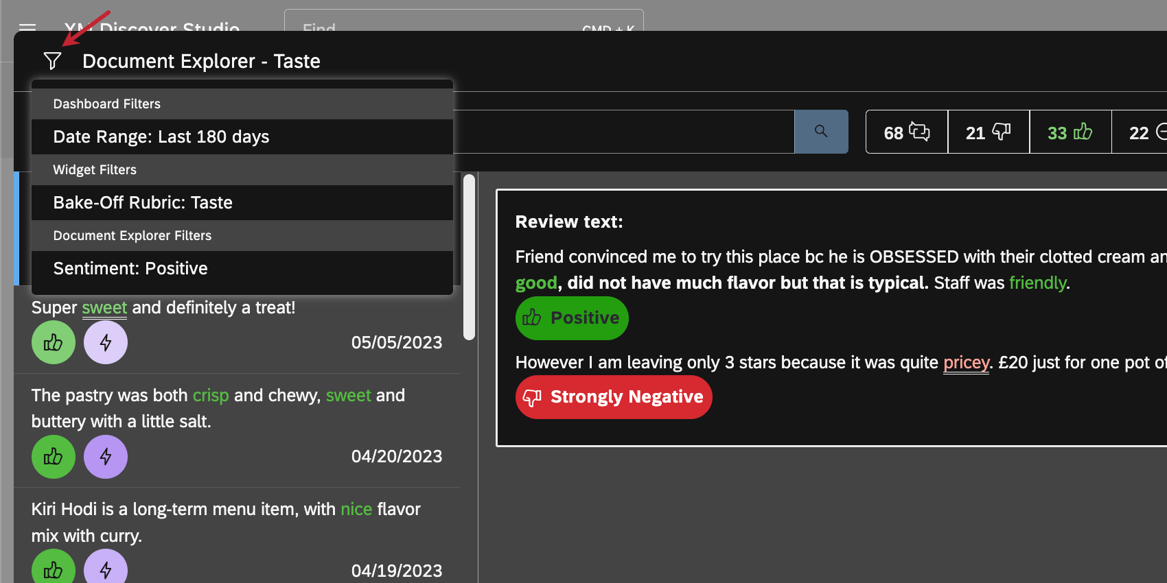 Filtersymbol oben links im Dokument-Explorer