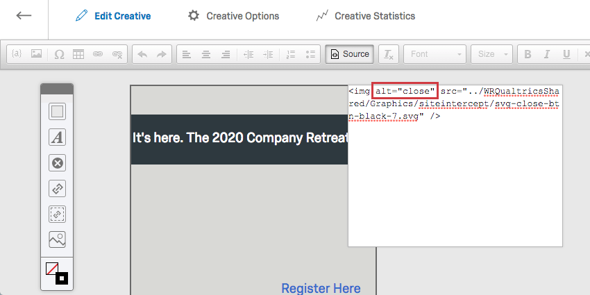 ソース内のimgタグに「Close」と同じaltタグが追加されている。