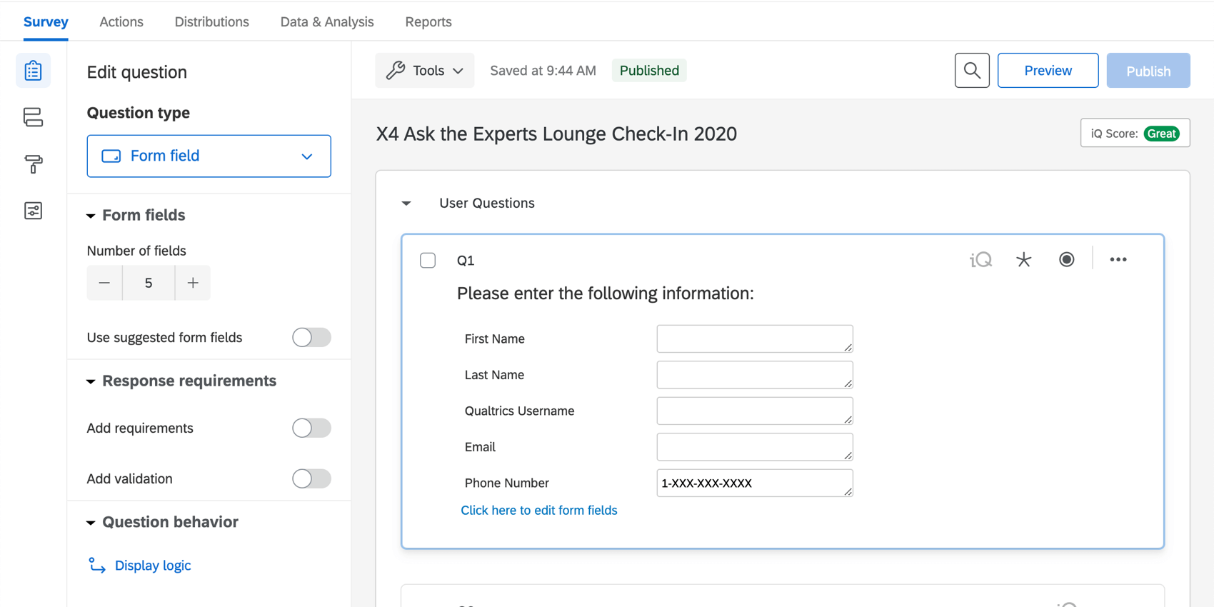In the survey editor of the intake survey we showed earlier on the page