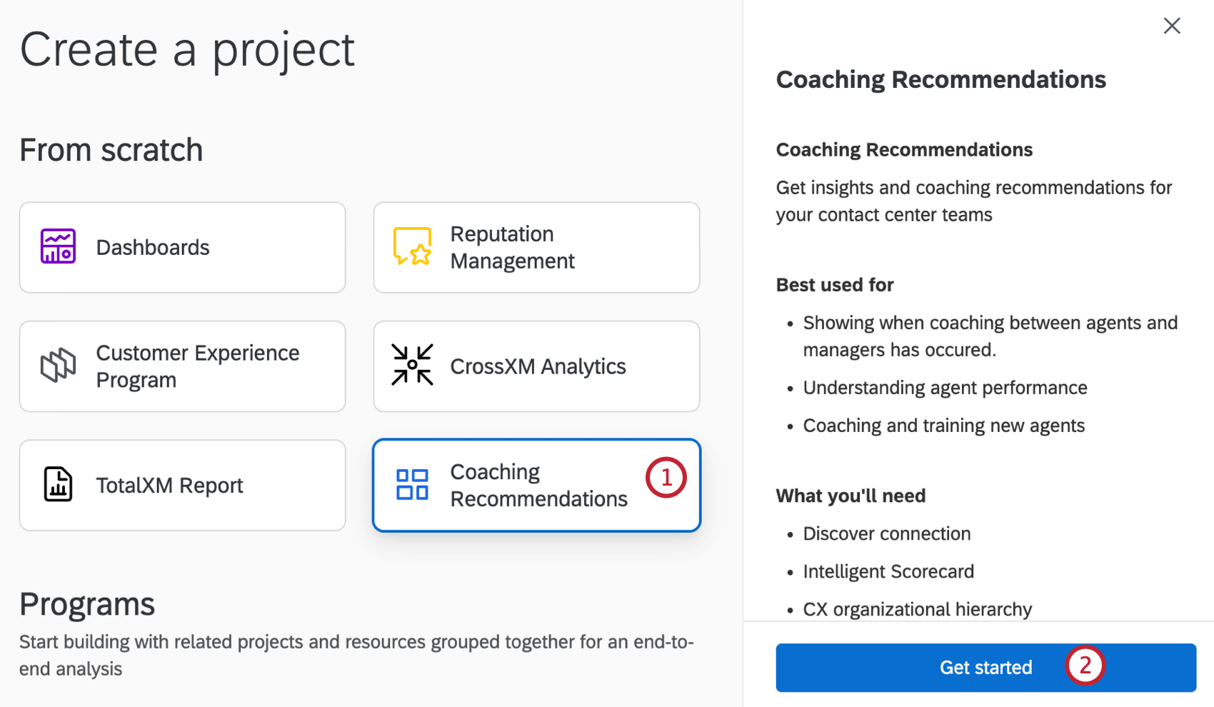 progetti di coaching selezionati nel catalogo