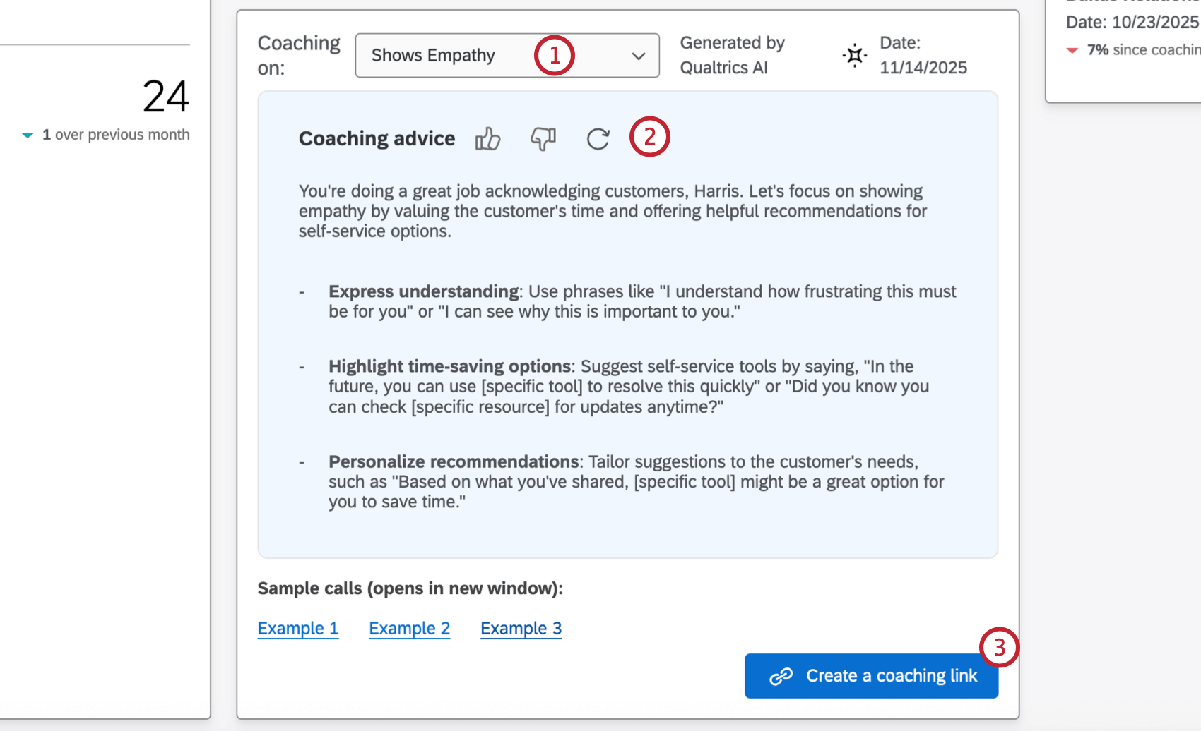 vue dun plan de Coaching généré pour un agent