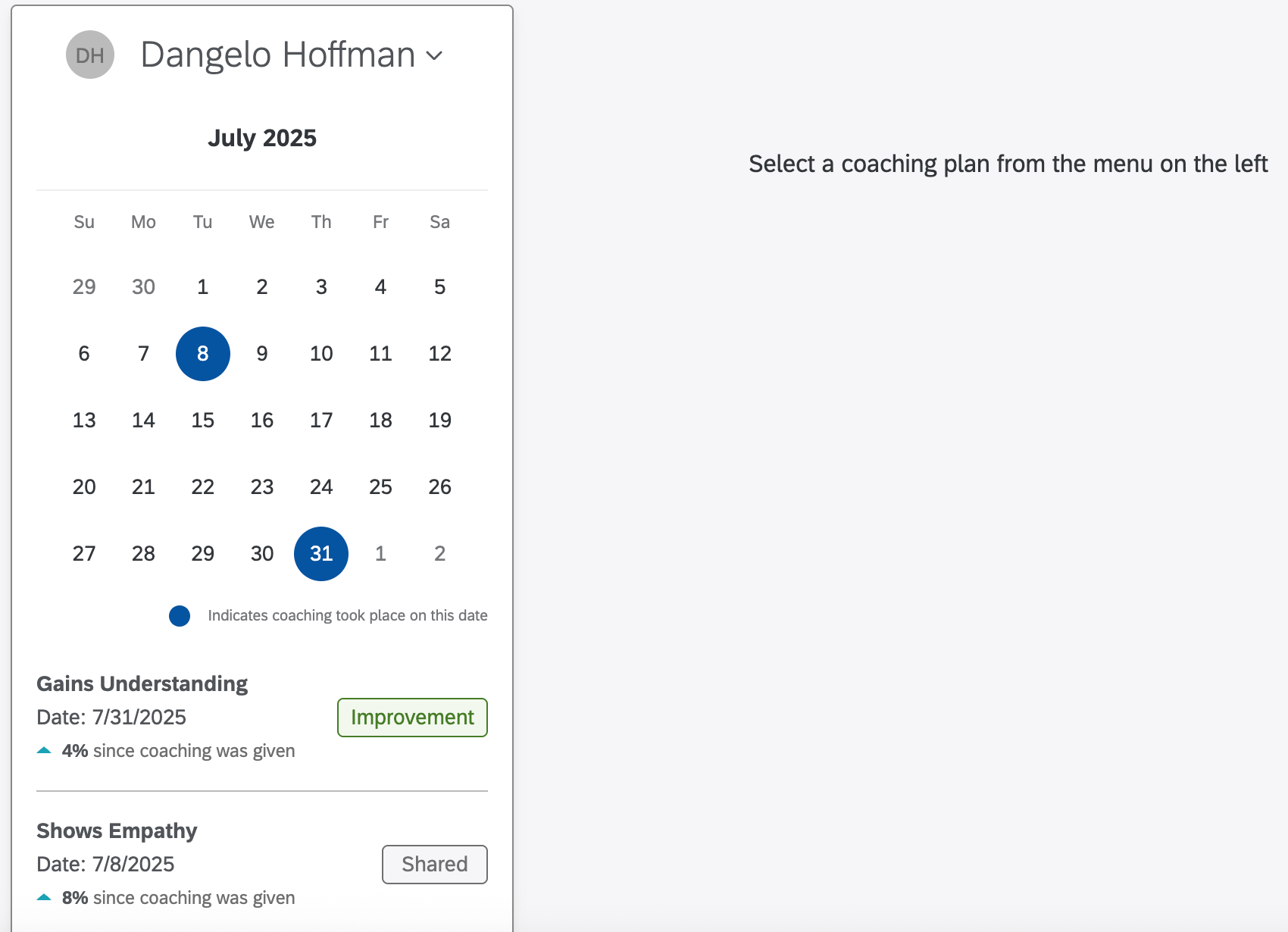 visualizzare la cronologia dei coaching di un agente