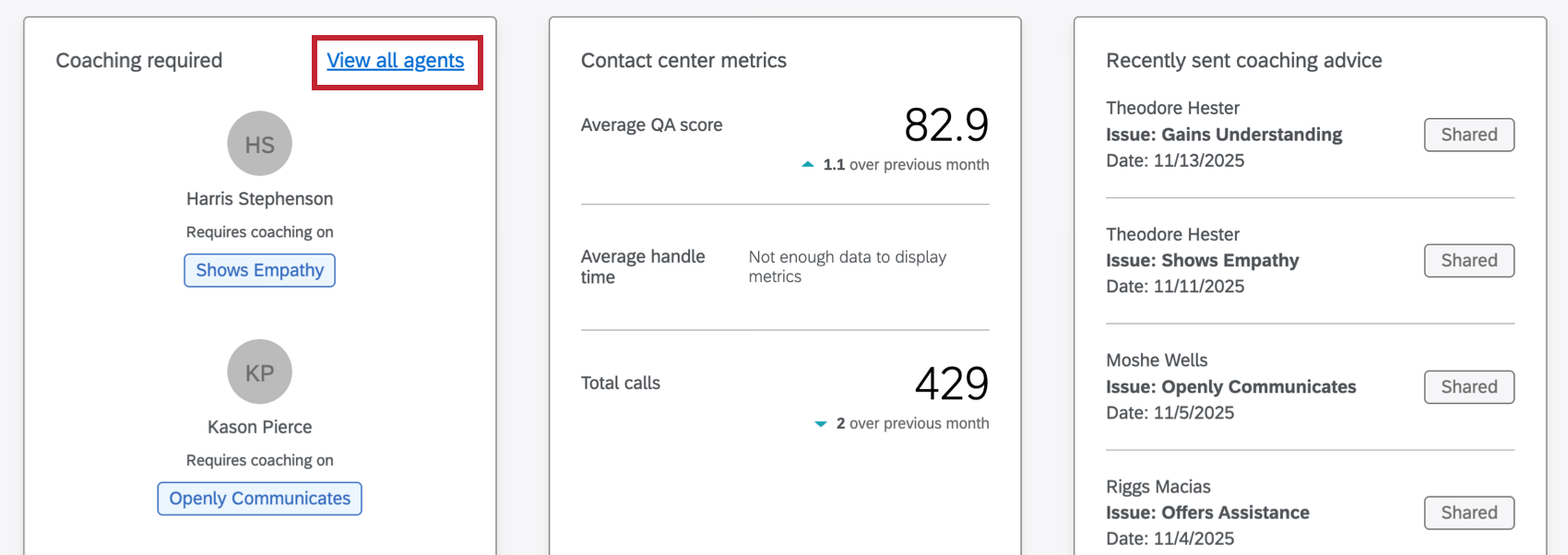 visualizar todos os agentes destacados no widget de treinamento necessário