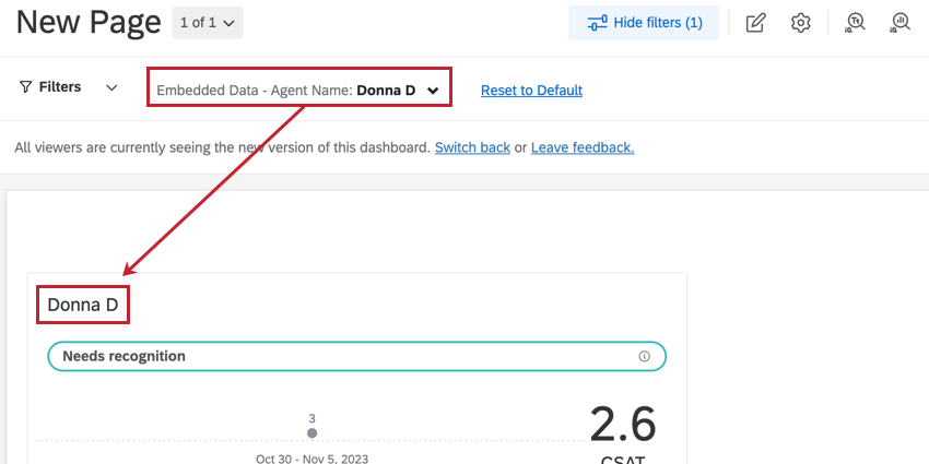 the dashboard filtered for a specific agent