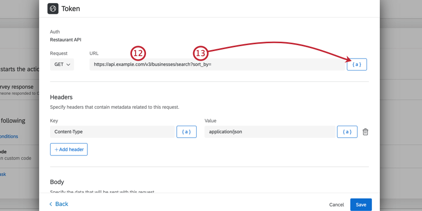 the URL is in the URL field and the piped text icon is highligted