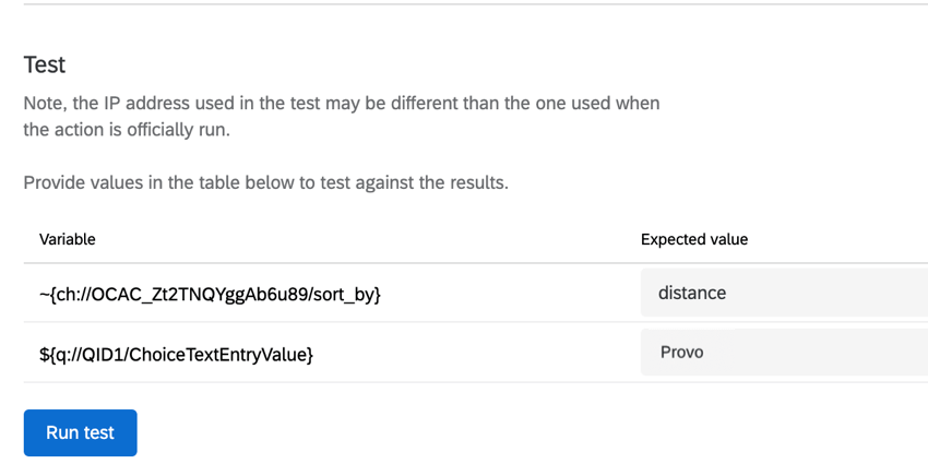 two variables in the test box for testing the web service