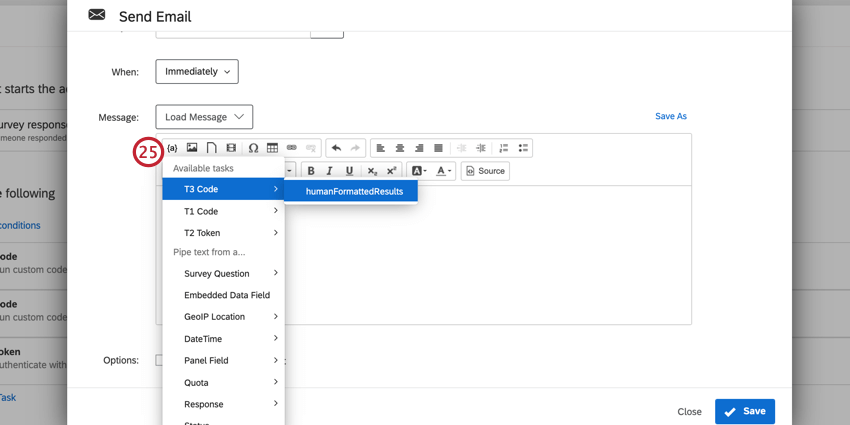 adding the piped text for the final code task into the email task