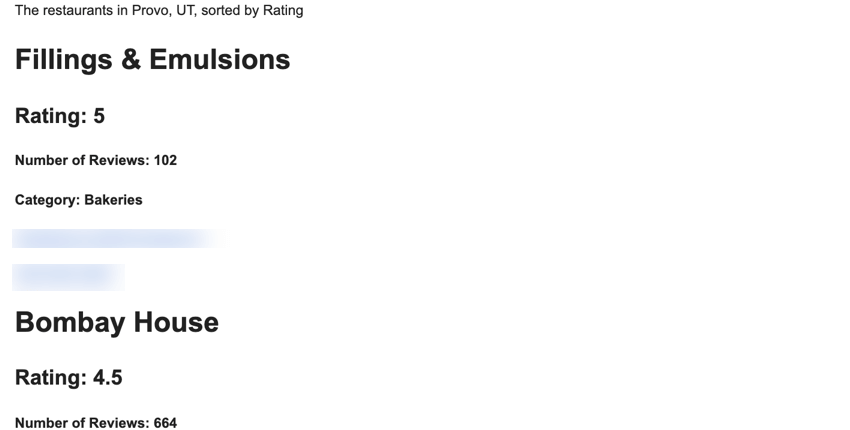 le-mail résultant, avec les noms des restaurants, la note et lévaluateur