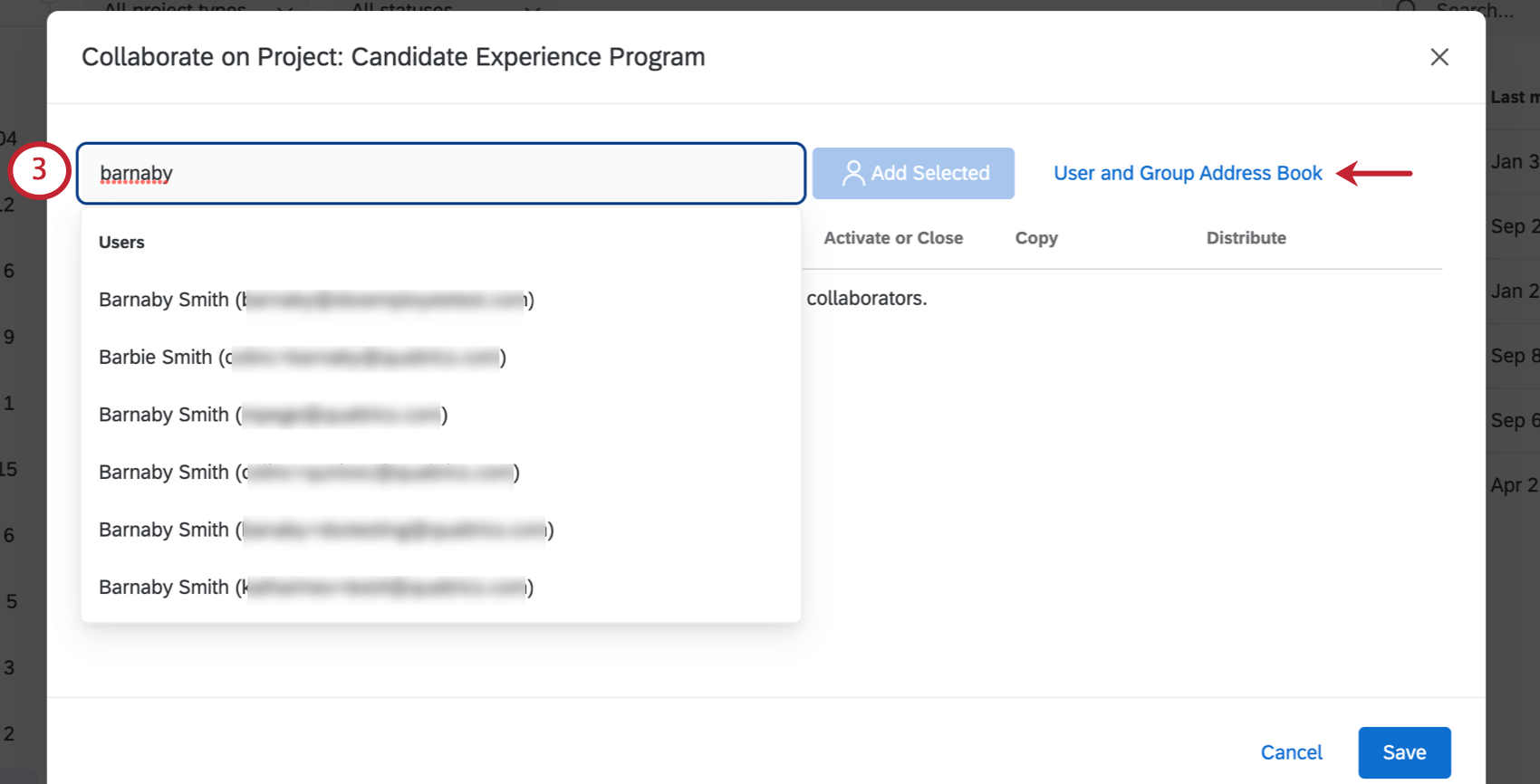 Caixa de texto para inserir o Nome de usuário ou e-mail e o link para o Catálogo de endereços