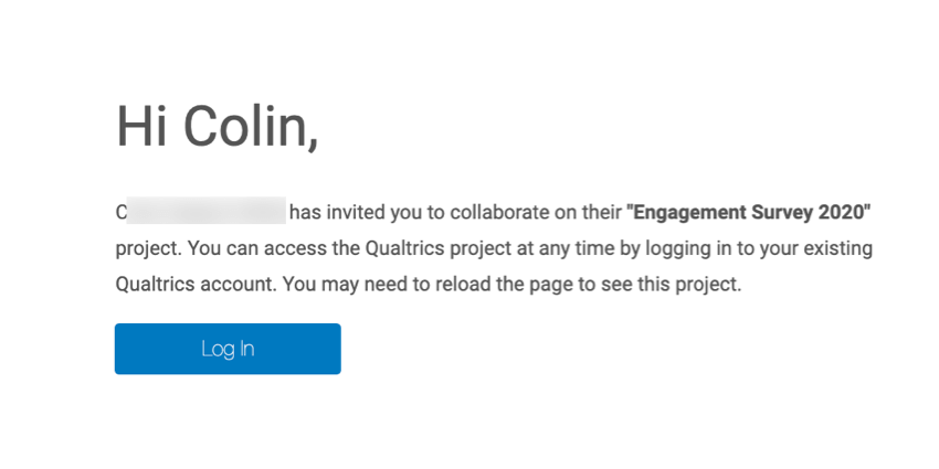 o corpo do e-mail que um colaborador recebe quando um projeto é compartilhado com ele. um botão de login está presente no e-mail