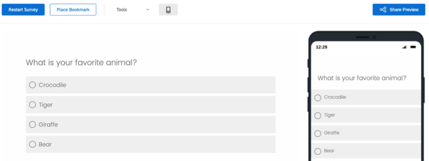 The Preview Survey page
