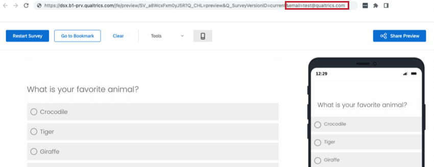 aggiunta di una stringa query allURL di unanteprima sondaggio