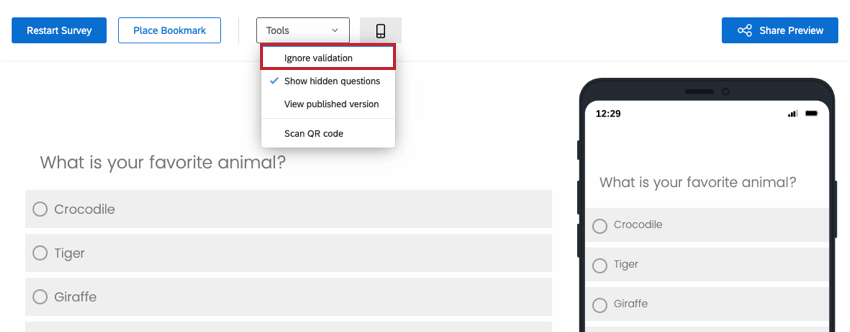 Sous le bouton Outils, option Ignorer la validation