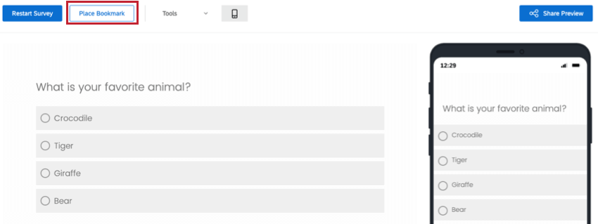 On upper-left, the Place bookmark button