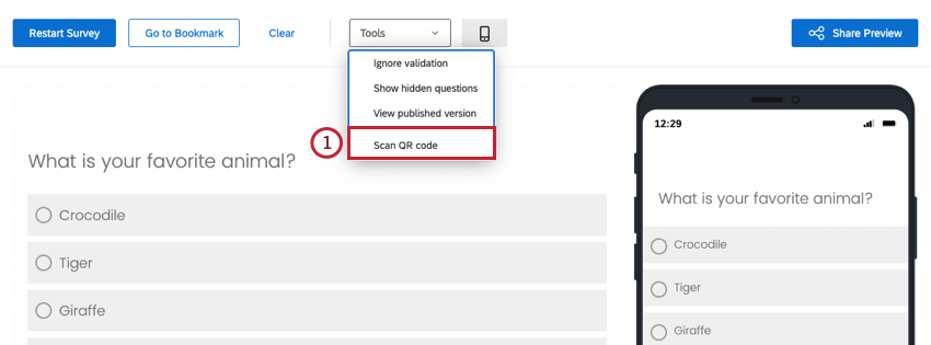 Dans le menu Outils, option Scanner le code QR