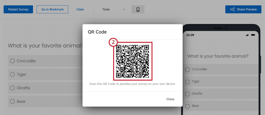 Sobreposição da janela do código QR na página de visualização