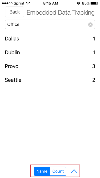 Option to sort Embedded Data by Name or Count at bottom of Embedded Data Tracking page
