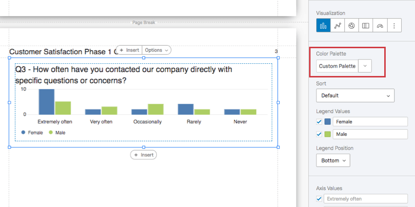 Palette de couleurs dans le volet dédition de la visualisation