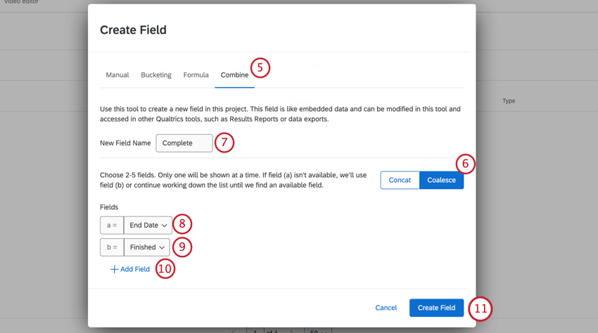 a combine variable set to coalesce. two fields are selected; recipient first name and recipient last name