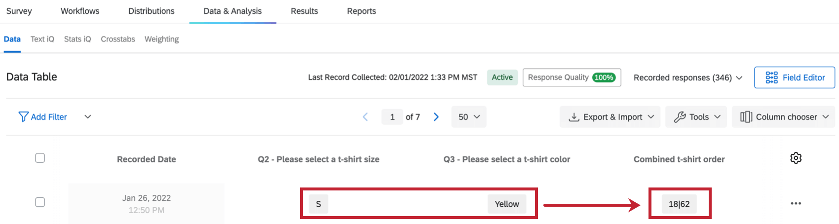 two variables have been combined in data & analysis. the combined variable uses the recode values of the original fields