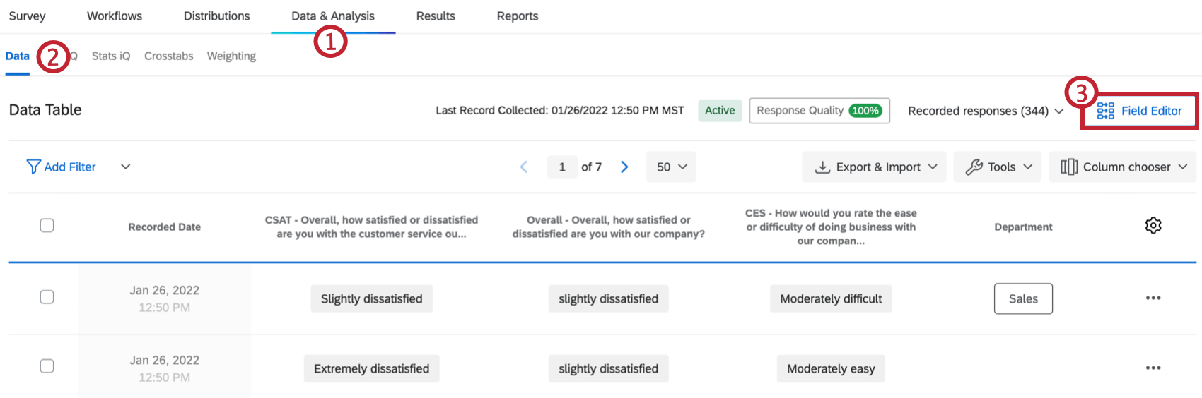 loption de création dun nouveau champ dans le menu déroulant des outils dans Données et analyse