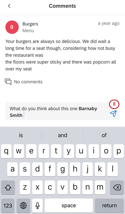 Imagen del comentario completado y el botón de enviar al siguiente , que parece un avión de papel.