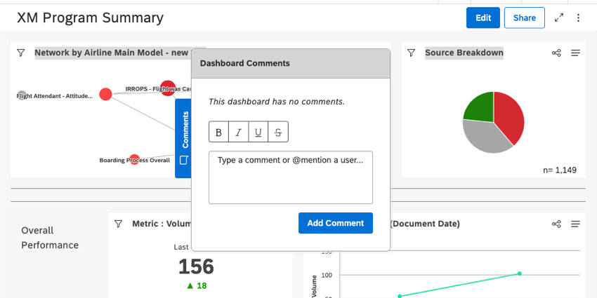 New window where you add comments