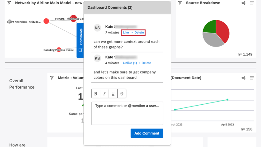 Filo dei commenti in un dashboard