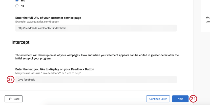 Configuración del intercept
