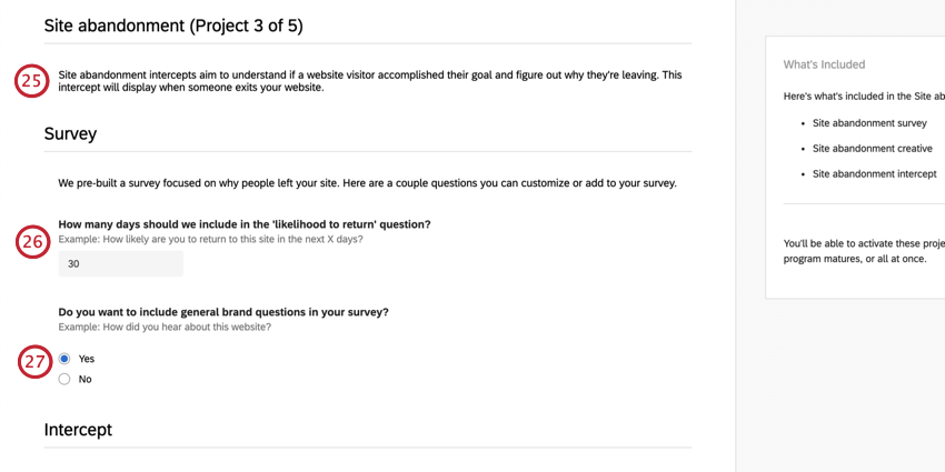 サイト放棄のプロジェクト調査設定