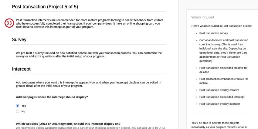 Description of the post transaction project. No survey settings to fill out