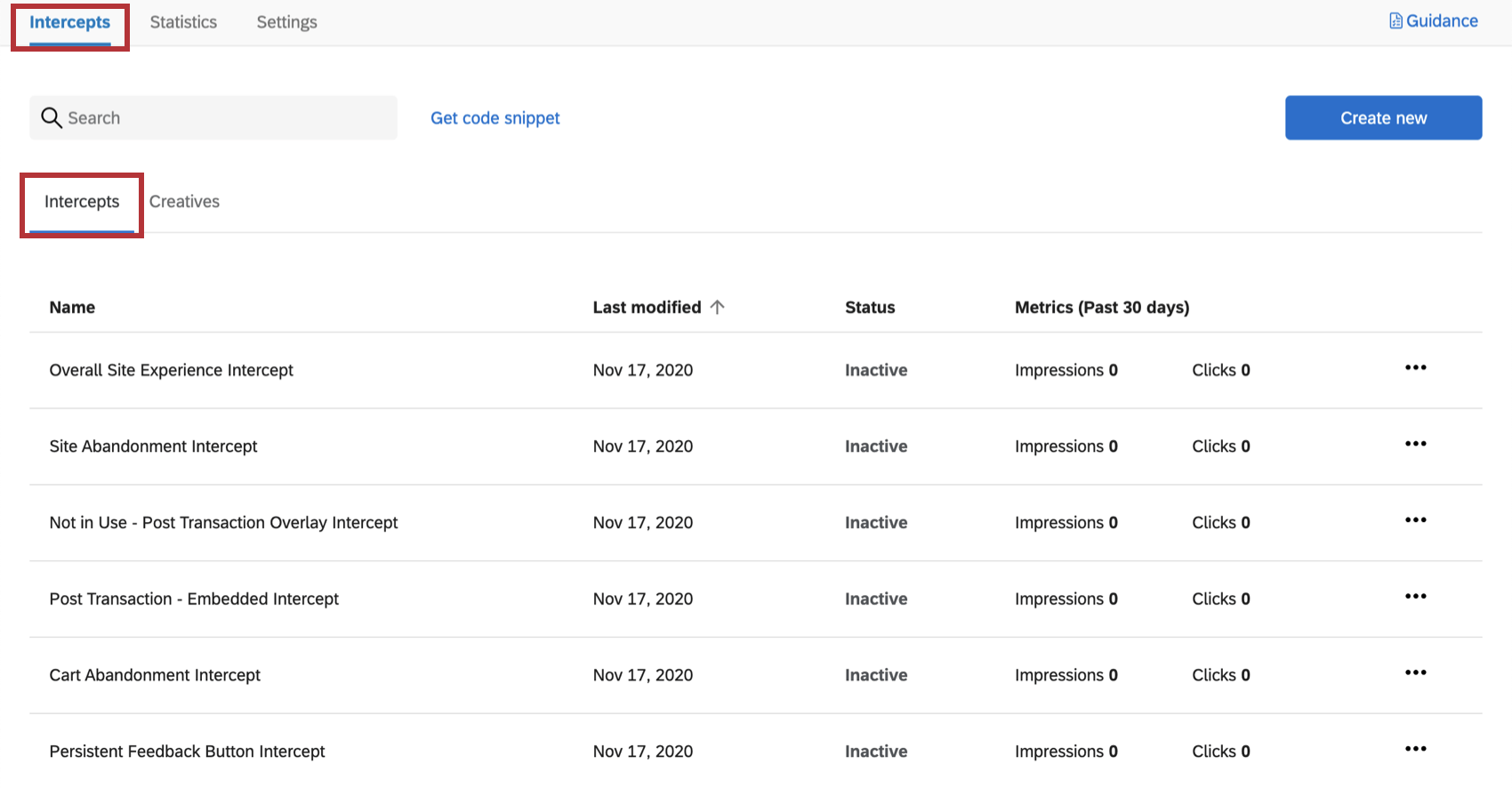 インターセプトタブ、インターセプトセクション