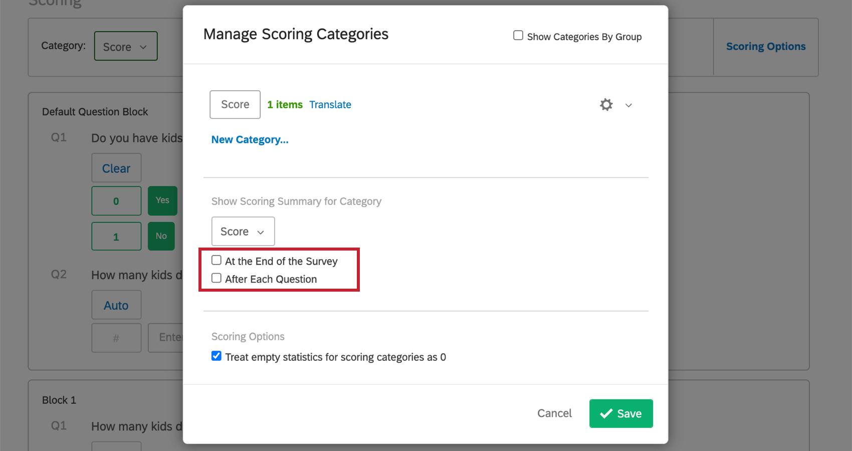 Image illustrant les options d’affichage d’un récapitulatif des scores