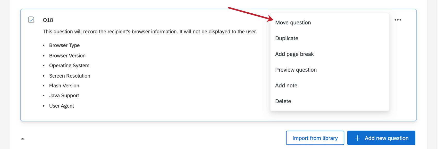 Options for moving a question