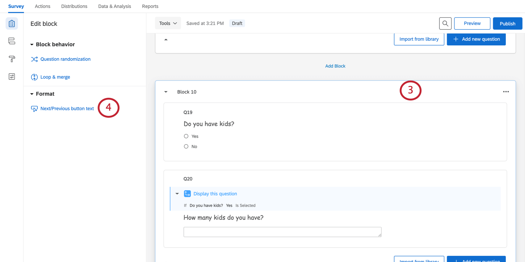Next / Previous Button Text option in Block Options