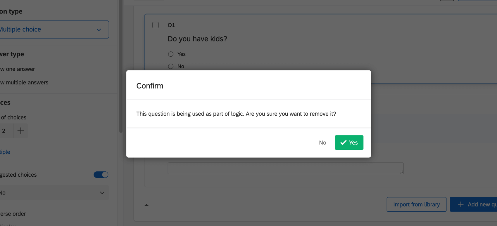 Warning before deleting question used in logic